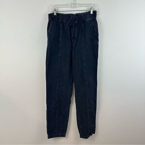 Loft Black Gray Denim Seamed Tie Waist Jean Pants Size Medium Tall